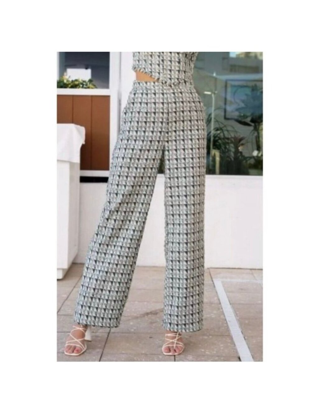 yllw the label Bryant Jacquard Tweed High Rise Wide Leg Pants in Green S